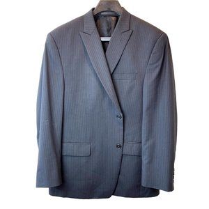 Calvin Klein Mens 100% Wool Pinstripe Blazer Coat Jacket 2 Button Blue Size 44S